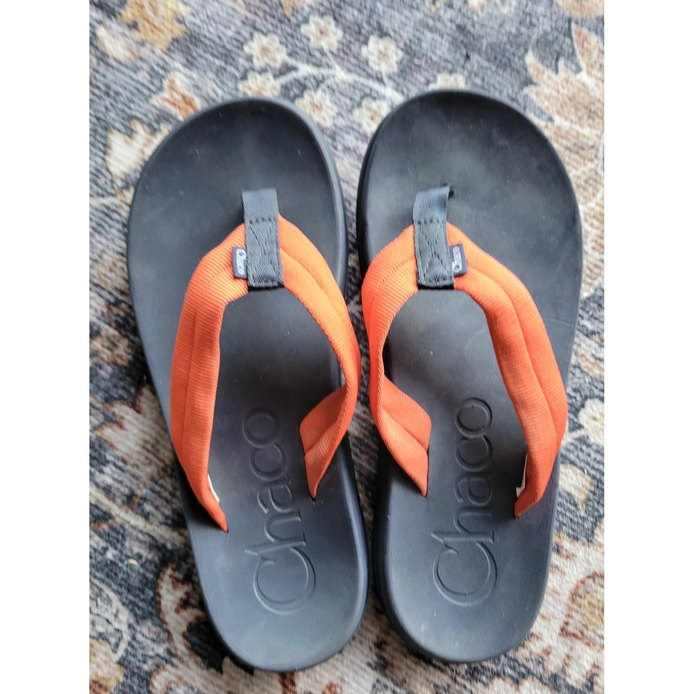 Chaco Chillos Flip Sandals Mens 8 Orange Black Sport Thong JCH108655